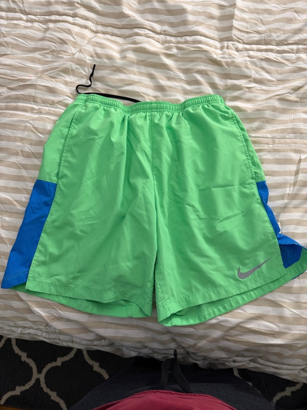 Nike Neon Green Athletic Shorts with Blue Panels